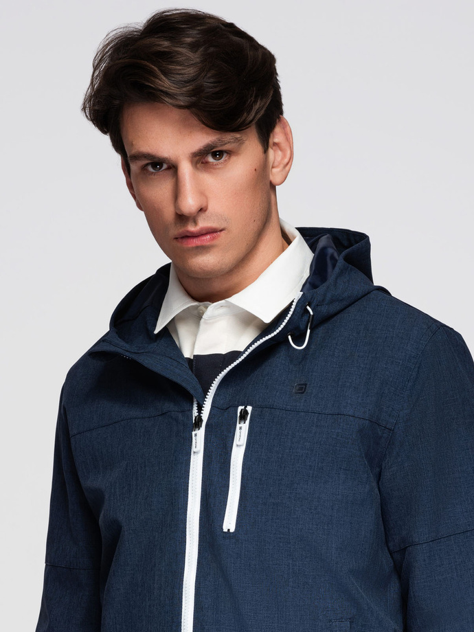 Men's lightweight sports jacket with fleece lining - navy blue V2 OM-JANP-0136