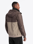 Lightweight colorful men's sports jacket with fleece - beige and dark brown V19 OM-JANP-0194