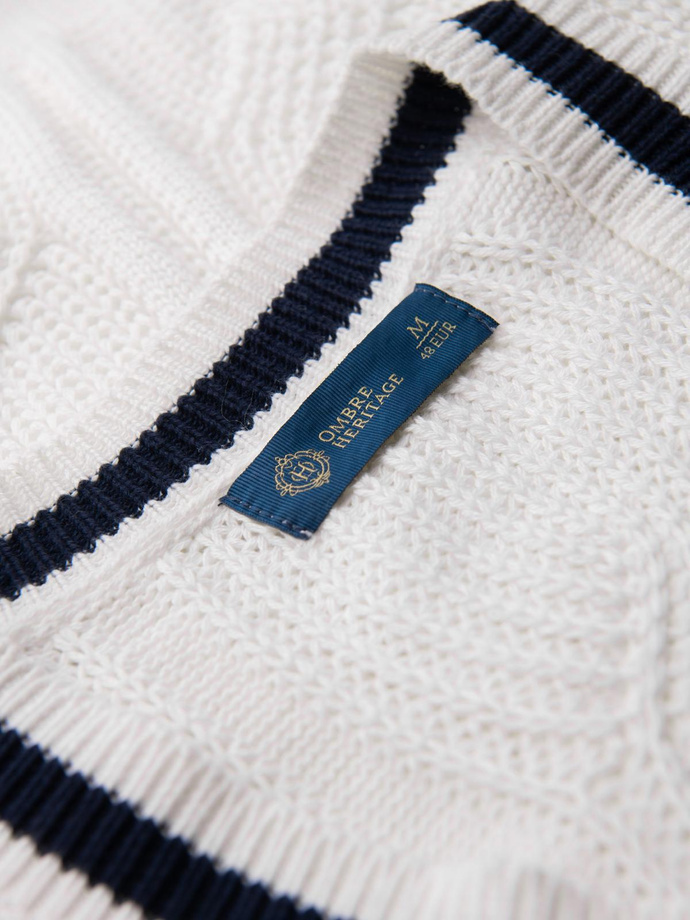 Knitted monochrome men's viscose cardigan - navy blue V1 OM-SWCD-0126