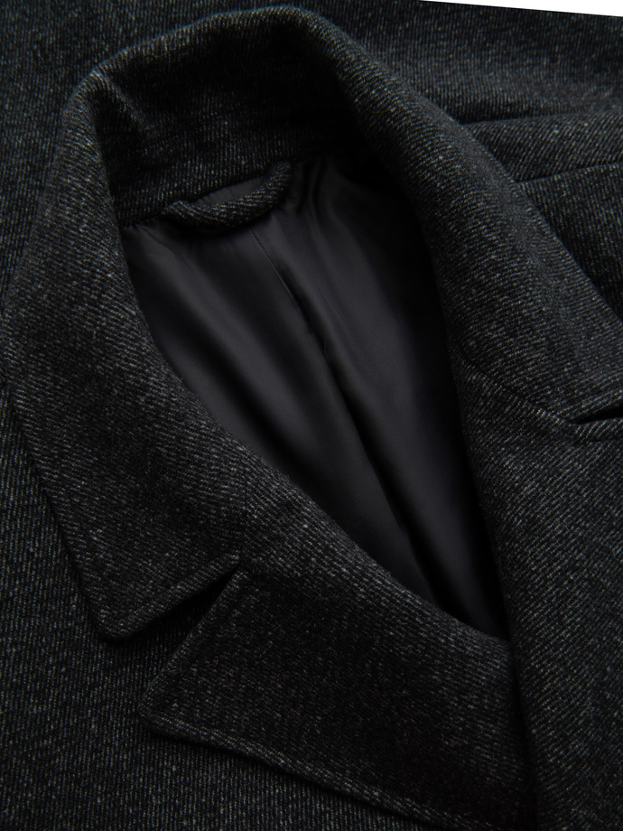Men's short double-breasted wool coat - graphite V1 OM-COWC-0115