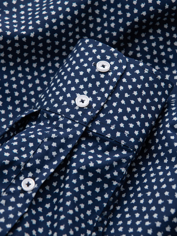 Męska koszula w drobny wzór SLIM FIT - granatowa V1 OM-SHCS-0140