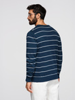 Casual men's sweater with horizontal stripes - navy blue V1 OM-SWSW-0143