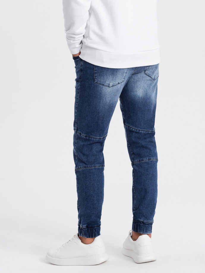 Men's marbled JOGGERS pants with rubbing - blue V4 OM-PADJ-0153