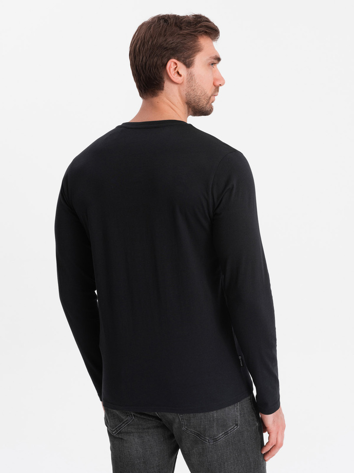 Longsleeve męski z guzikami przy dekolcie - czarny V4 OM-LSCL-0107
