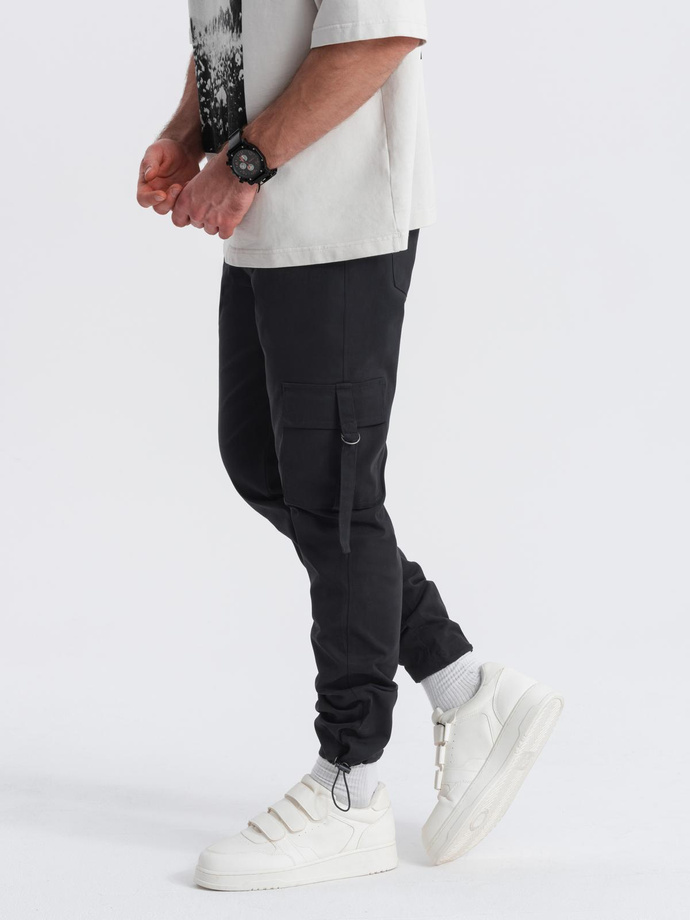 Men's cargo pants STRAIGHT LEG with stripes on pockets - black V4 OM-PACG-0197