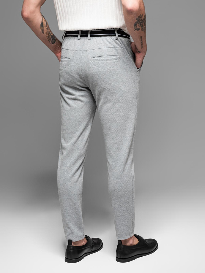 Men's knitted pants with elastic waistband - light grey V1 OM-PACP-0116