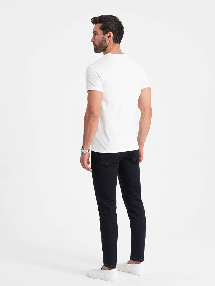 Męski klasyczny bawełniany T-shirt BASIC - biały V4 OM-TSBS-0146