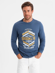 Longsleeve męski z nadrukiem w stylu collegowym - niebieski V2 OM-LSPT-0117