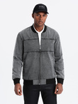 Men's denim bomber jacket with stone wash effect - grey V1 OM-JADJ-0163