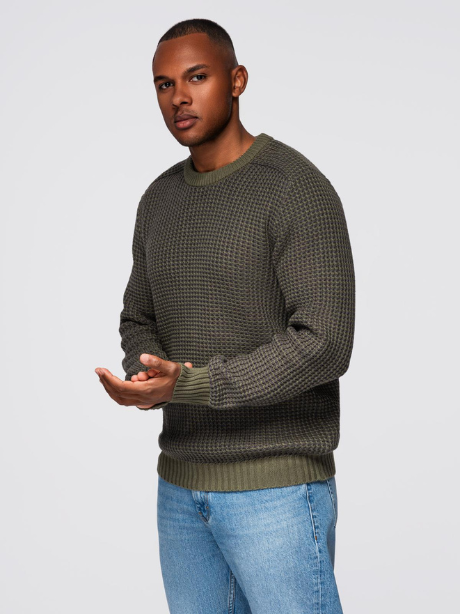 Knitted monochrome men's viscose cardigan - navy blue V1 OM-SWCD-0126