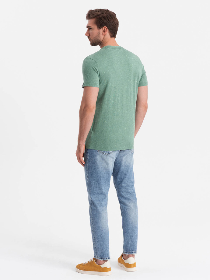 T-shirt męski z ozdobnym efektem confetti - zielony V4 OM-TSCT-0178