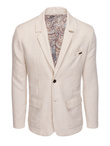 Men's REGULAR cut blazer with linen - cream V1 OM-BLZB-0128