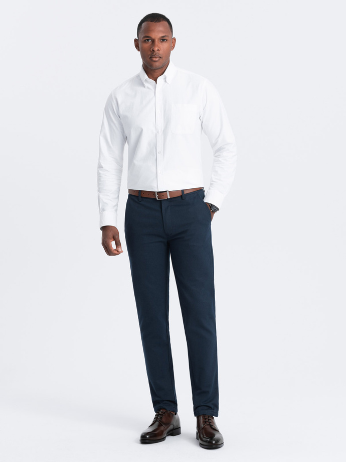 Men's classic chino pants with fine texture - navy blue V3 OM-PACP-0188