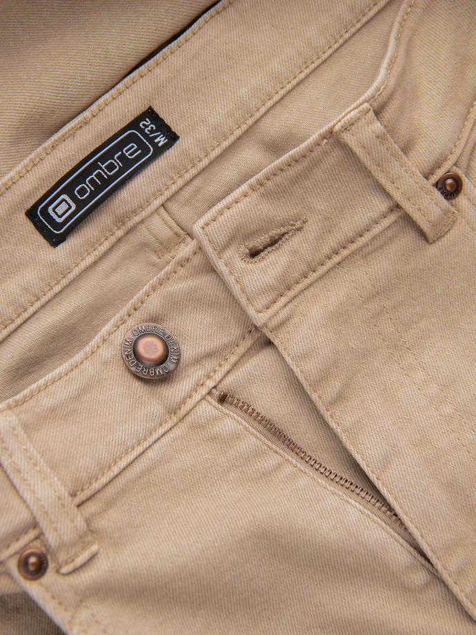 Jeansowe spodnie męskie bez przetarć SLIM FIT - beżowe V8 OM-PADP-0148