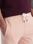 Men's knit shorts with drawstring and pockets - powder pink V11 OM-SRBS-0139