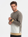Men's OVERSIZE sweatshirt with contrasting color combination - khaki V7 B1673