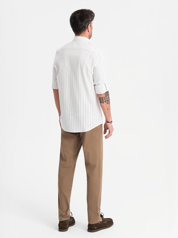 Men's REGULAR FIT chino pants with fine texture - dark beige V2 OM-PACP-0184