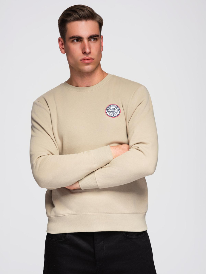 Men's non-stretch sweatshirt with patch - beige V3 B1713