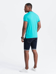 Men's henley t-shirt with decorative ribbing - turquoise V7 OM-TSCT-0175