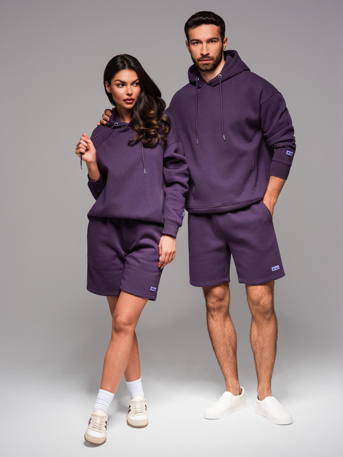 Unisex sweat shorts with drawstring waistband - purple V13 OU-SRBC-0101