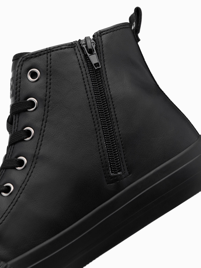Męskie buty wysokie trampki z ozdobnym noskiem – czarne V1 OM-FOTH-0157