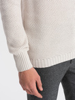 Sweter męski dzianinowy z rozpinaną stójką - kremowy V1 OM-SWZS-0105