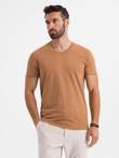 Men's BASIC classic cotton T-shirt with a v-neck - brown V9 OM-TSBS-0237