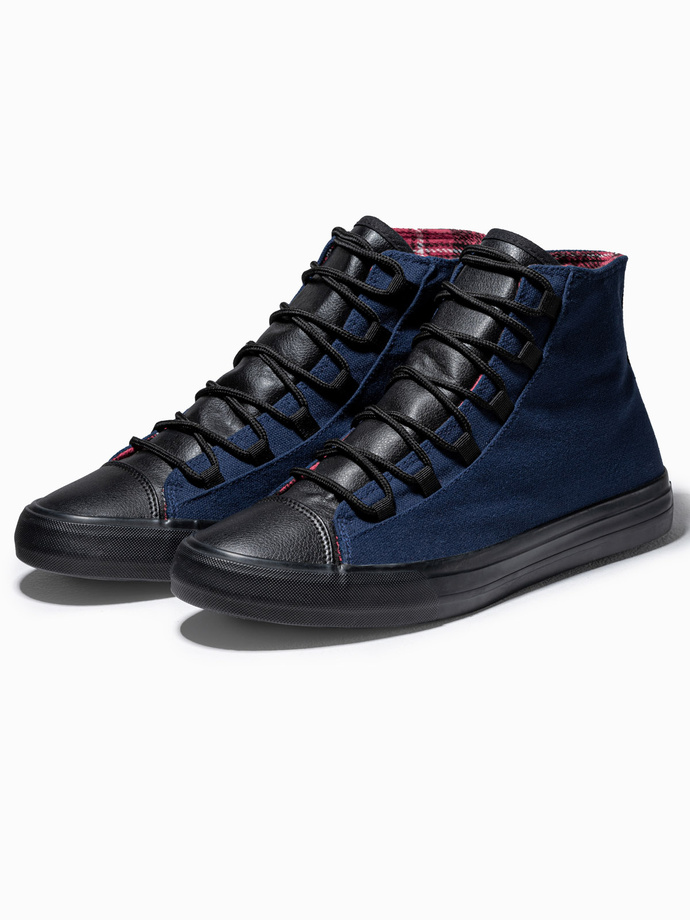 Buty męskie trampki z łączonych materiałów - granatowe V3 OM-FOTH-0143