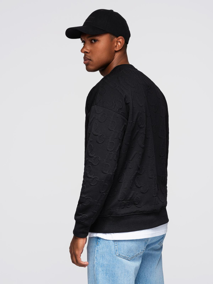 Men's RELAXED FIT sweatshirt with embossed letters - black V1 OM-SSNZ-0164