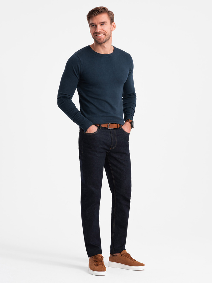 Classic men's sweater with round neckline - navy blue V9 OM-SWBS-0106
