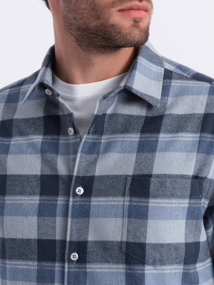 Flanelowa koszula męska w kratę - niebiesko-szara V1 OM-SHCS-0150