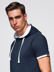 Men's cotton t-shirt with hood - navy blue V4 OM-TSCT-0256