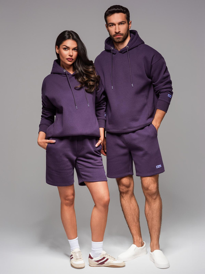 UNISEX sweatshirt set hoodie + athleisure shorts - purple V13 Z110