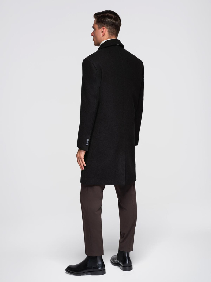 Men's long single-breasted coat with collar and undercoat - black V1 OM-COWC-0135