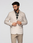 Men's REGULAR cut blazer with linen - cream V1 OM-BLZB-0128