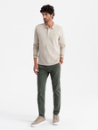 Men's melange polo longsleeve with embroidery - sand melange V4 OM-POLS-0129 