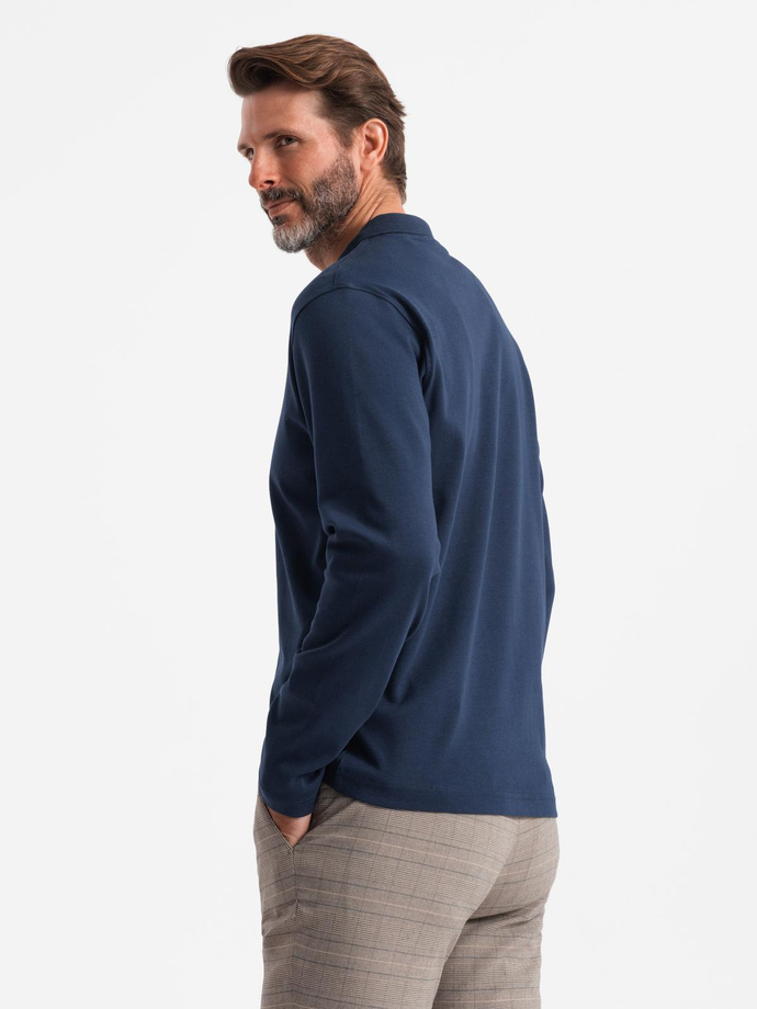 Longsleeve polo męski z zapinanym na zamek kołnierzykiem – granatowy V7 OM-POLS-0130