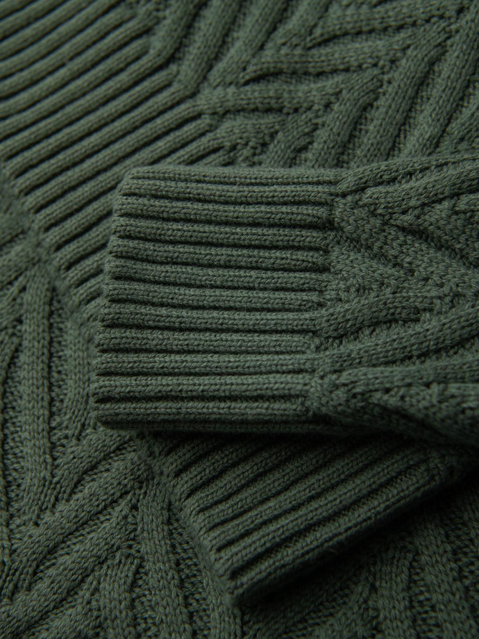 Men's knit sweater with zigzag weave - faded green V2 OM-SWSW-0147