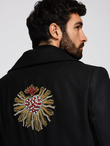 Men's double-breasted wool coat with decorative appliqués - black V1 OM-COWC-0147