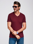 BASIC men's cotton classic tee shirt with a v-neck - maroon V10 OM-TSBS-0237