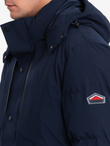 Men's winter jacket with detachable hood and cargo pockets - navy blue V1 OM-JAHP-0152
