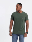 Casual men's t-shirt with patch on pocket - dark olive V4 OM-TSCT-0109