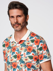 Cotton polo shirt with floral print - white V1 OM-POSS-0149