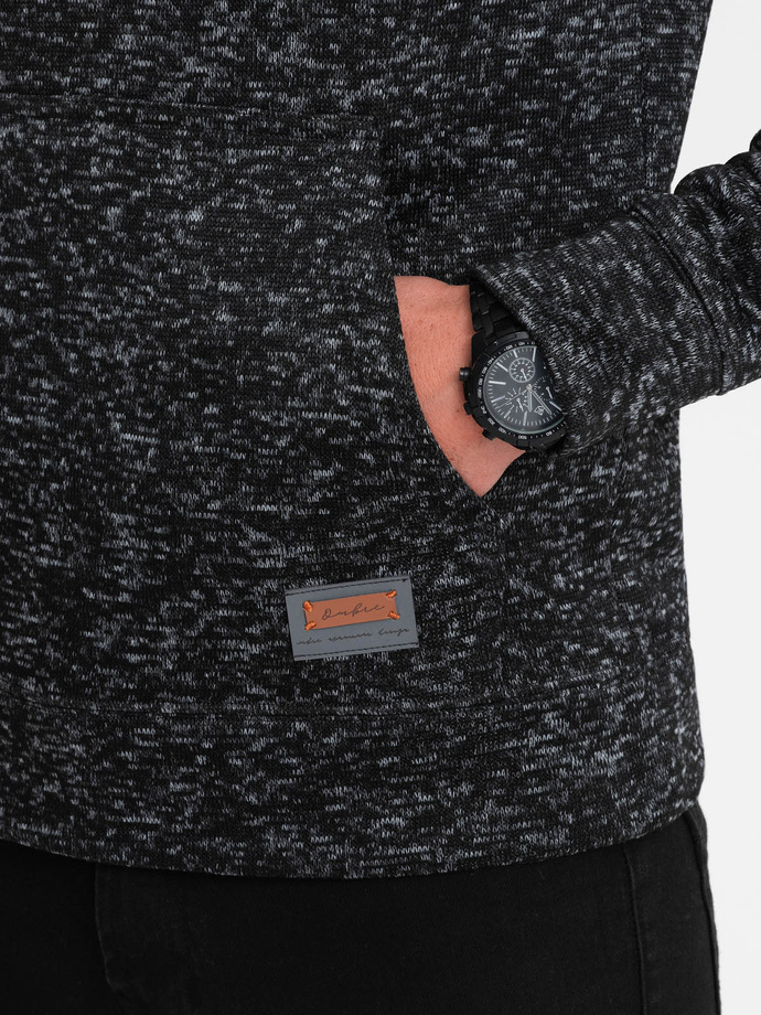 Bluza męska nierozpinana kangurka z kapturem - grafitowy melanż V2 OM-SSNZ-0147