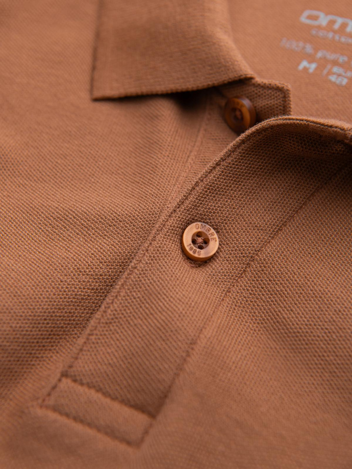 Men's BASIC single color pique knit polo shirt - brown V23 OM-POBS-0100