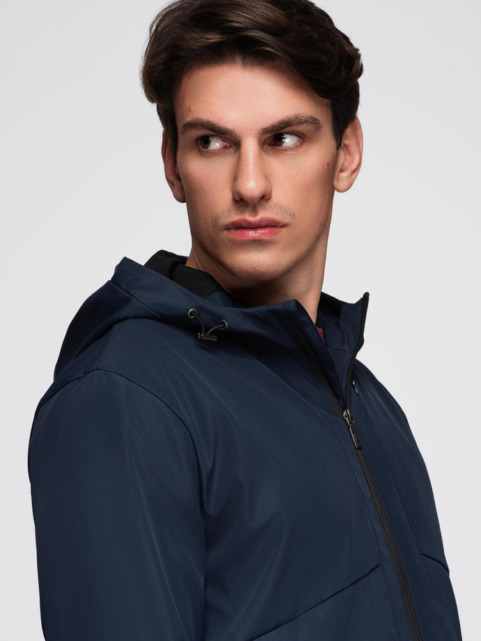 Men's lightweight jacket with hood and mesh lining - navy blue V1 C640