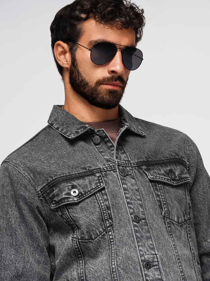 Men's denim katana jacket with washem - graphite V5 OM-JADJ-0219
