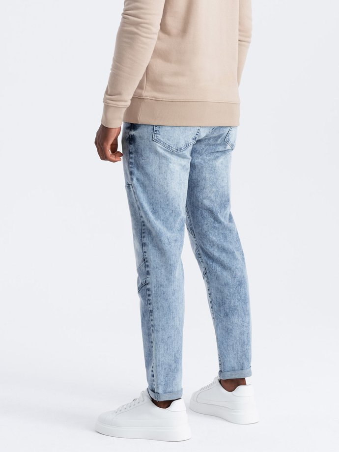 Jeansowe spodnie męskie TAPERED FIT z przeszyciami i podwiniętymi nogawkami – błękitne V1 OM-PADP-0161