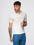 Men's soft knit polo shirt with contrasting stripes - cream V3 OM-POSS-0118