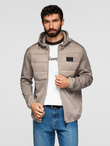 Men's lightweight jacket of combined materials with hood and decorative quilting - ash V3 OM-JANP-0160